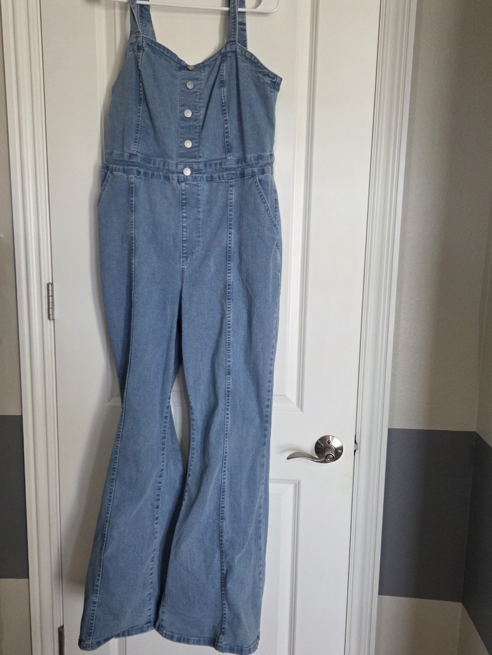 Ava & Viv Light Blue Denim Strappy Flared Overalls